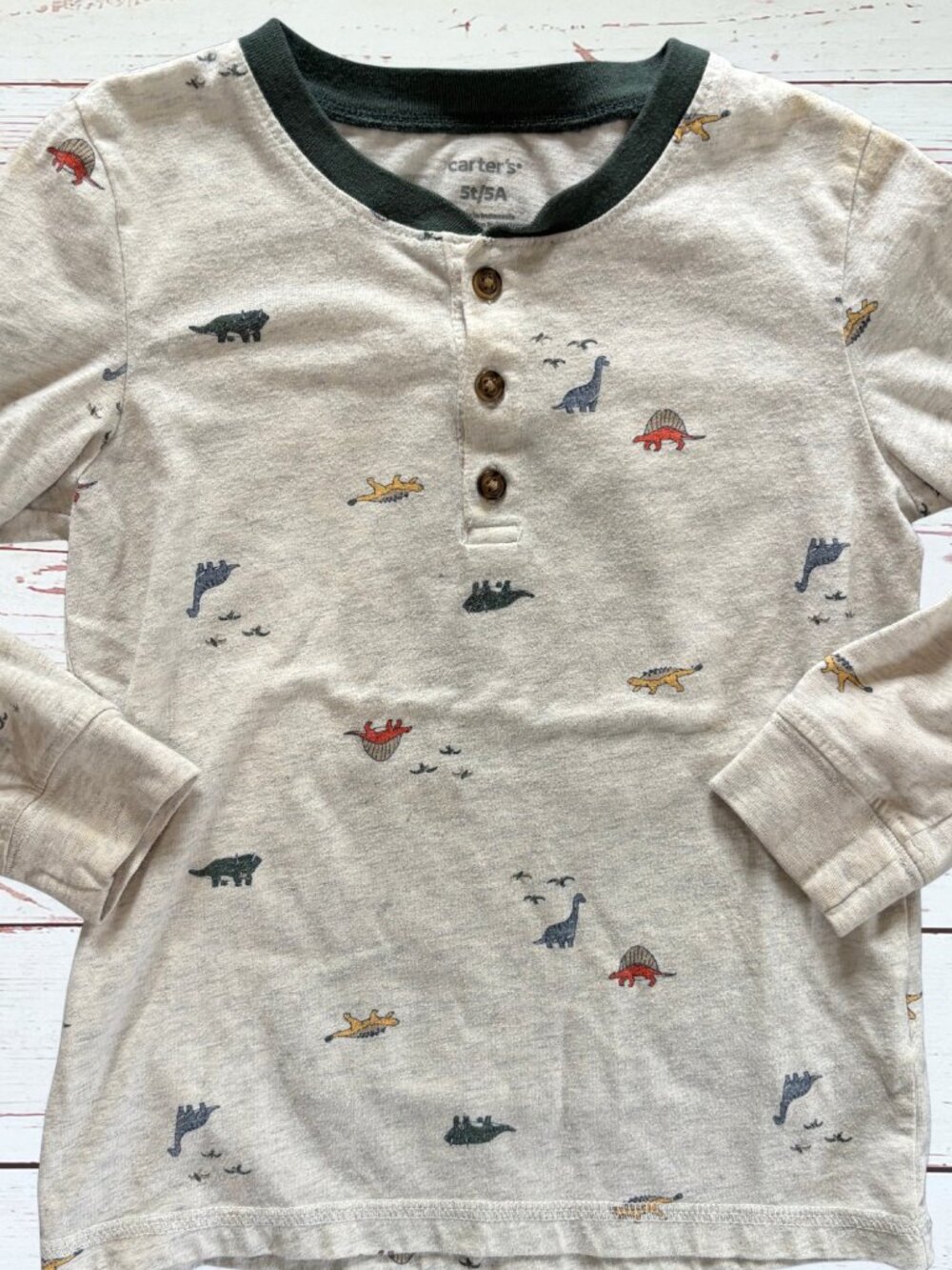 Carter’s Boys 5T Dinosaur Print Long Sleeve Henley Shirt Gray